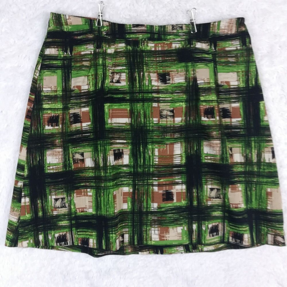 Lane Bryant Womens Skirt Sheath Abstract Check Print Green Multicolor Pleated 18